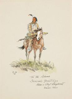 Appraisal: Olaf Wieghorst Seated Indian on horseback signed lower left and