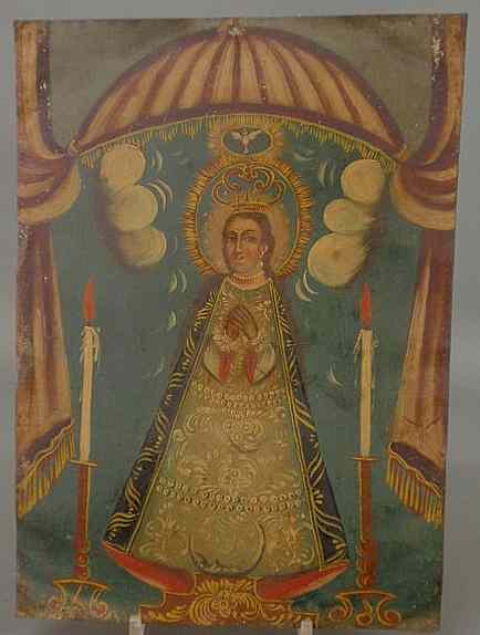 Appraisal: Painted on tin panel of a Russian religious figure th