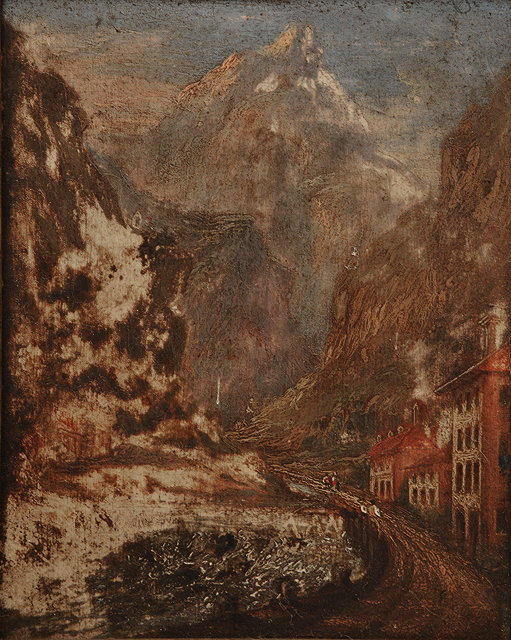 Appraisal: TH CENTURY CONTINENTAL SCHOOL SWISS MOUNTAIN LANDSCAPE WITH HOUSES IN