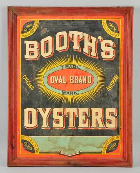 Appraisal: Cardboard Booth's Oysters -Sided Sign Description Circa Framed in old