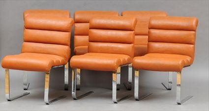 Appraisal: Six Modern Chromium-Plated Steel Leather-Upholstered Cantilevered Chairs x x in