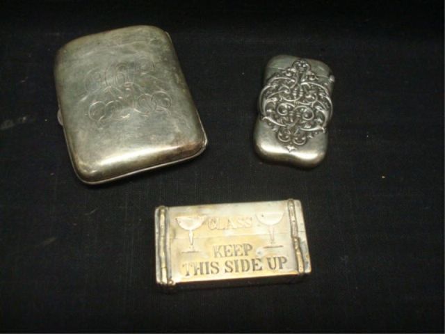 Appraisal: Lot of Pieces of Silver Match Safe Cigarette Case and