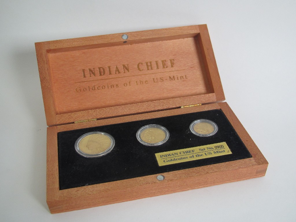 Appraisal: A set of three USA gold Indian Chief coins comprising