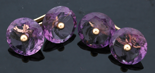 Appraisal: A pair of amethyst cufflinks Each end set with a