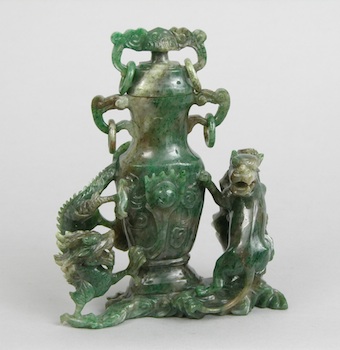 Appraisal: A Carved Jade Vessel with Dragon and Tiger Chinese Chinese