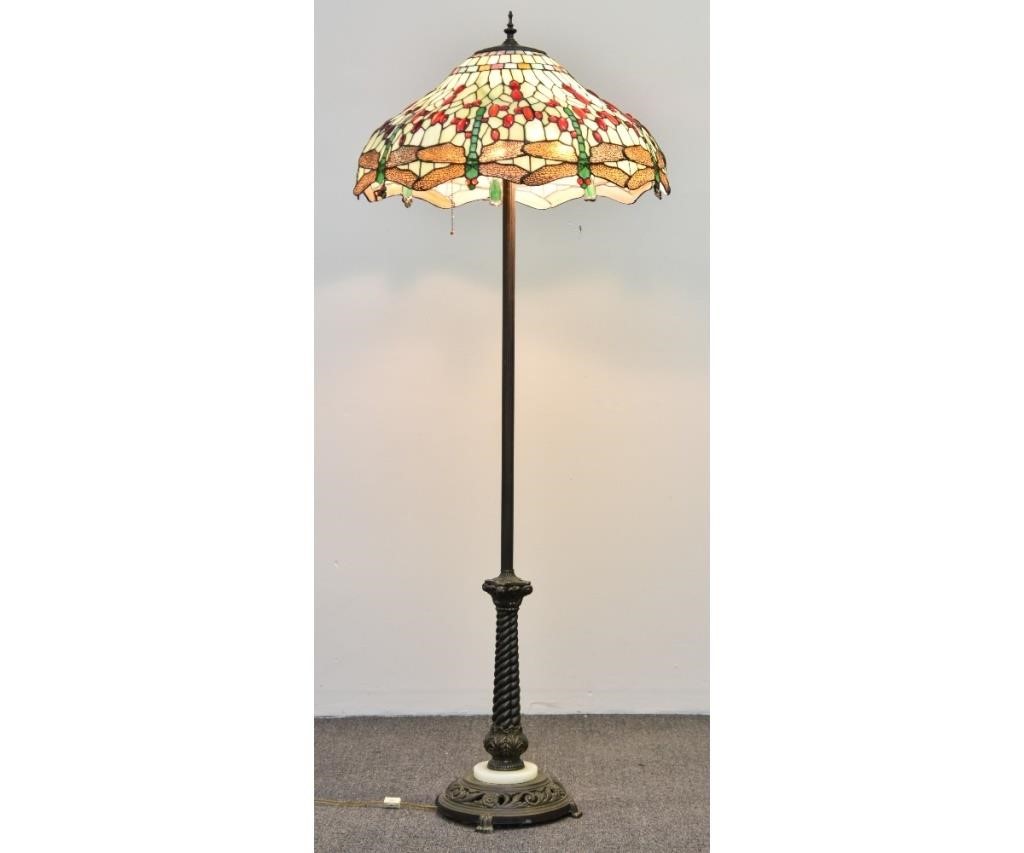 Appraisal: Tiffany style standing metal floor lamp with dragon-fly shade h