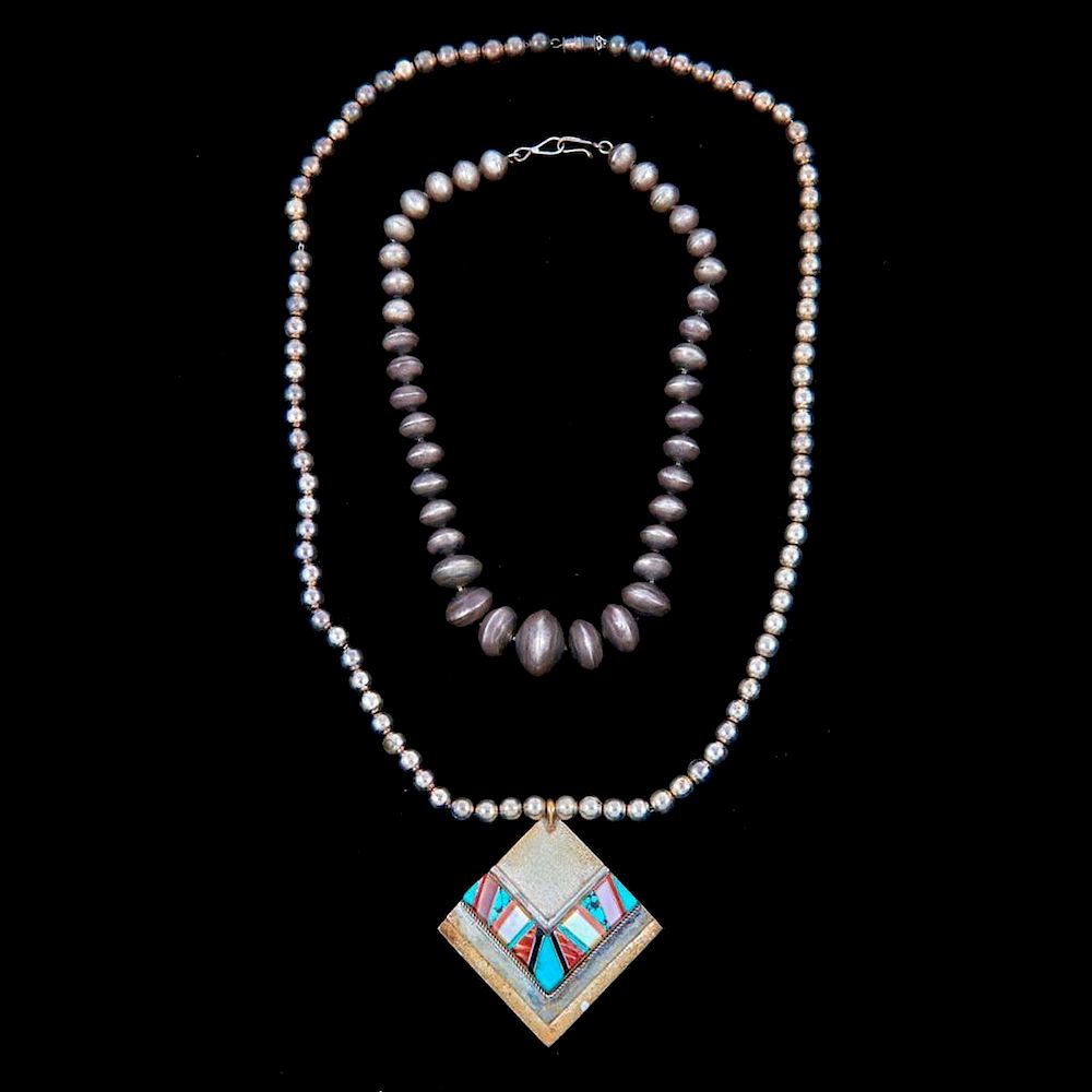 Appraisal: SOUTHWEST JEWELRY Two old pawn Southwest Navajo silver necklace Necklace