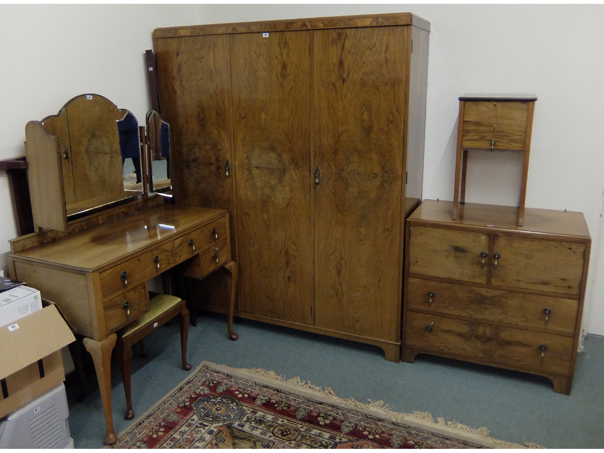 Appraisal: Walnut bedroom suite with bed ends and a similar night