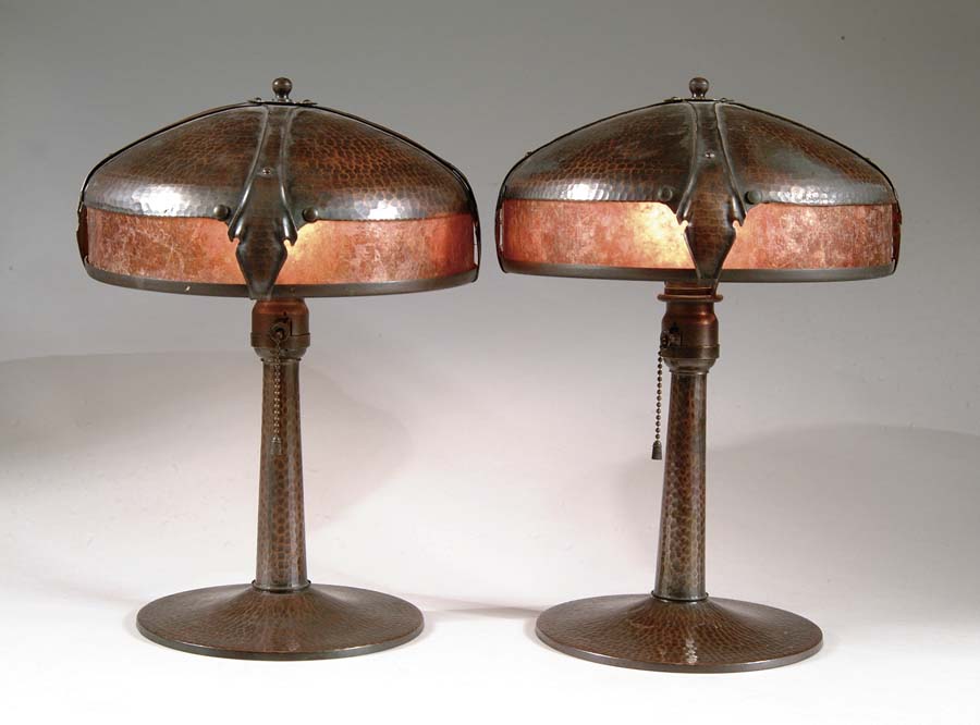 Appraisal: PAIR OF ROYCROFT HAMMERED LAMPS Extremely nice matched pair of