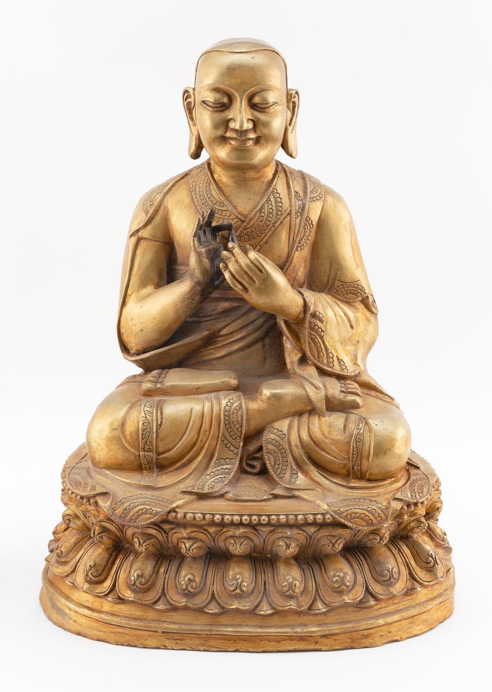 Appraisal: CHINESE GILT-BRONZE FIGURE OF BUDDHA EARLY TH CENTURY HEIGHT WIDTH