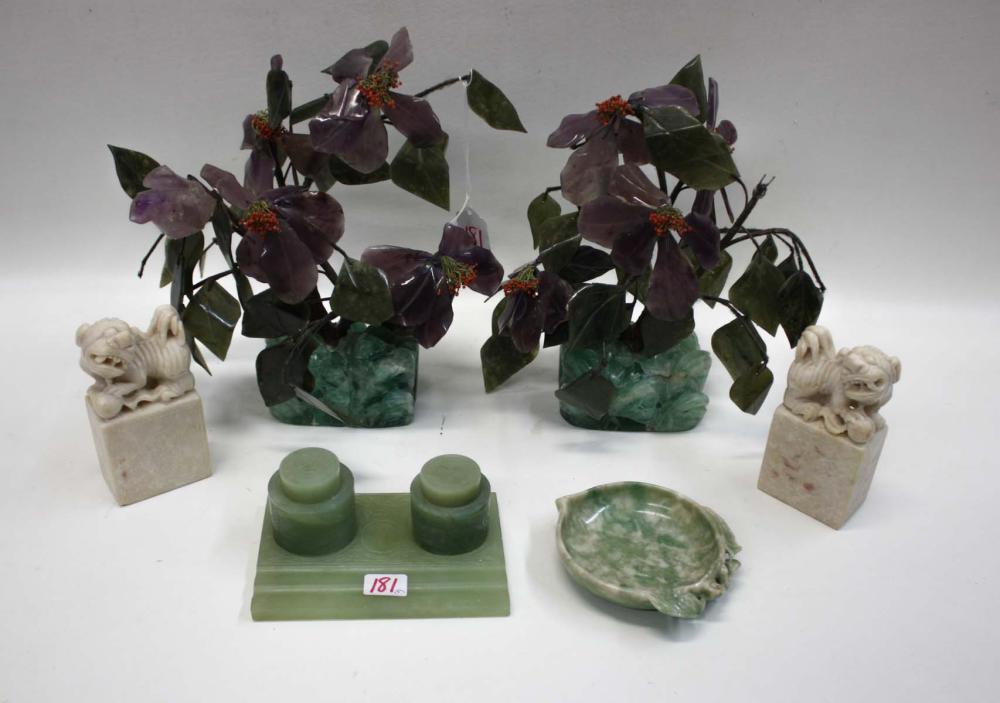 Appraisal: EIGHT CHINESE CARVED STONE ARTICLES includes a -piece hardstone inkwell