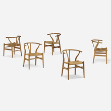 Appraisal: Hans J Wegner WISHBONE CHAIRS SET OF FIVE Carl Hansen