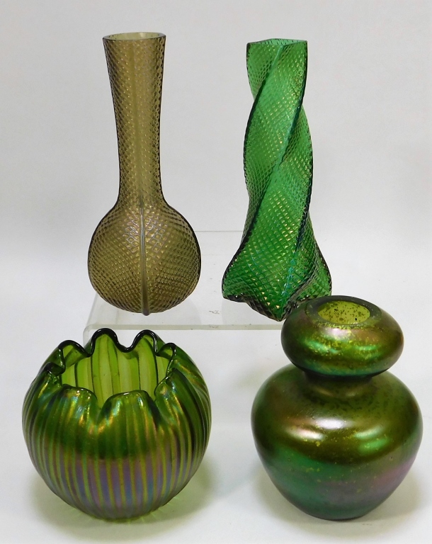 Appraisal: ASSORTED GREEN BOHEMIAN ART GLASS VASES Bohemia th CenturyLot includes