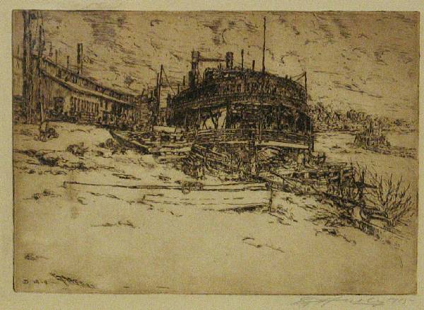 Appraisal: Edward Timothy Hurley American - Riverboat Scene Etching printed on