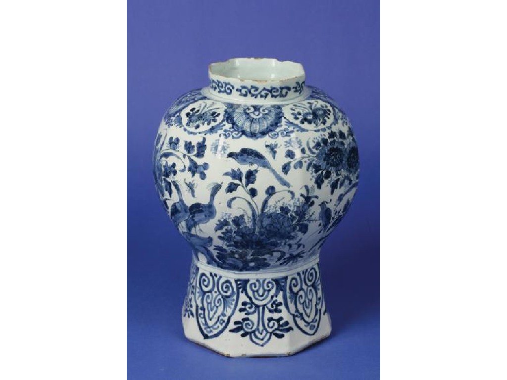 Appraisal: A DELFTWARE BLUE AND WHITE VASE of panelled baluster form