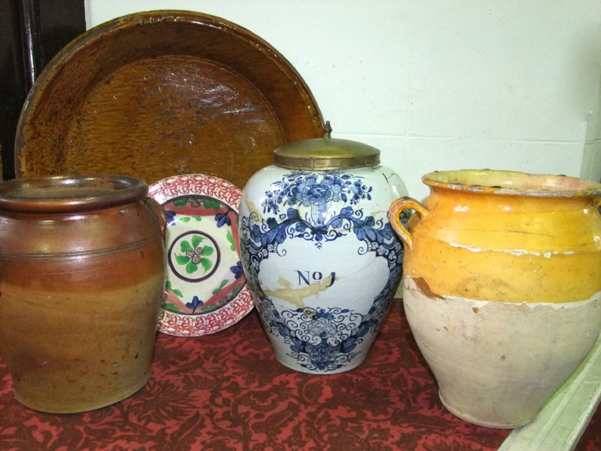 Appraisal: A large early th century tin glazed earthenware drugs jar