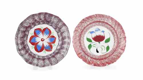 Appraisal: Two spatter plates th c to include purple dahlia and