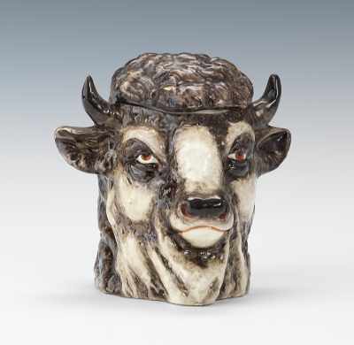 Appraisal: A Majolica Bison Head Humidor Polychrome majolica glazed pottery tobacco