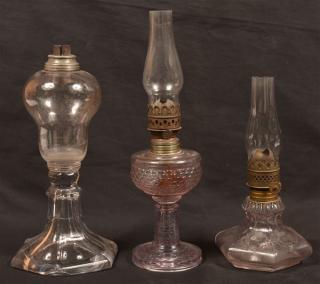 Appraisal: Three Various Antique Fluid Lamps One colorless whale oil lamp