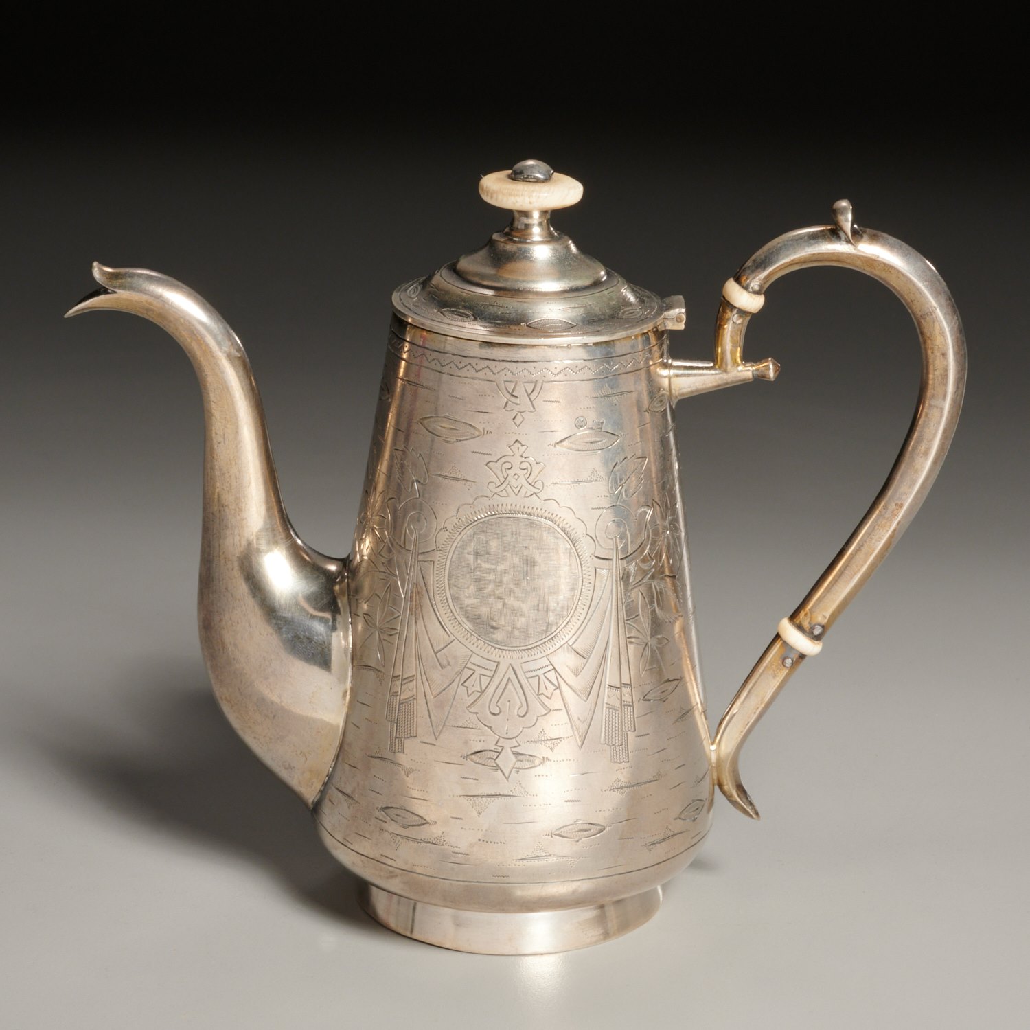 Appraisal: RUSSIAN ENGRAVED SILVER COFFEEPOT Dated Moscow Russia purity zolotnik with