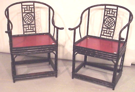 Appraisal: Pair of Chinese bamboo frame chairs th C horseshoe form