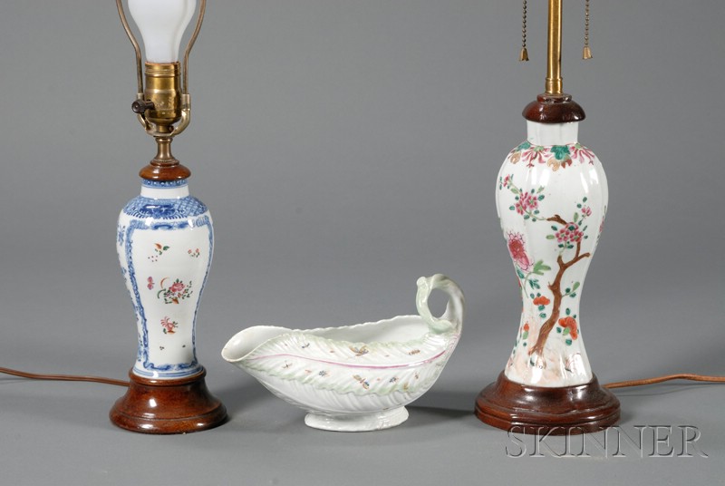 Appraisal: Two Chinese Export Porcelain Vases Converted to Lamps and a