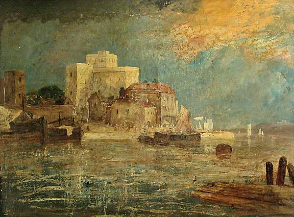 Appraisal: English School th Century A view of a coastal town