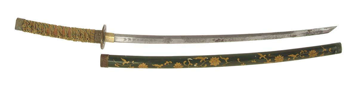 Appraisal: JAPANESE DECORATIVE SWORD blade with acid etched designs and kanji