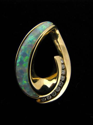 Appraisal: K Yellow Gold Opal and Diamond Slide approximately mm x