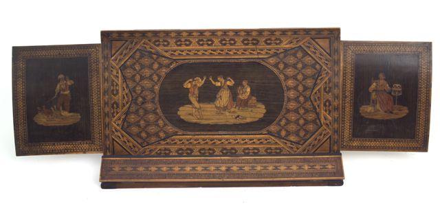 Appraisal: CONTINENTAL WALNUT MARQUETRY BOOK REST th CENTURY the central panel