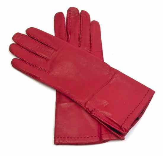 Appraisal: A Pair of Hermes Red Leather Gloves Labeled Hermes Size