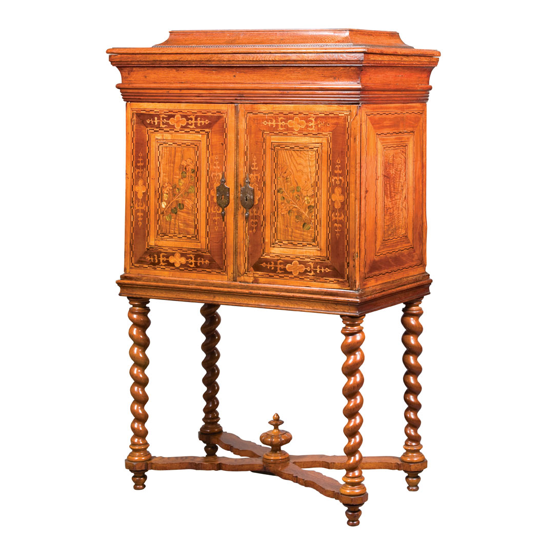 Appraisal: German Baroque Walnut Oak and Marquetry Inlaid Cabinet on Stand