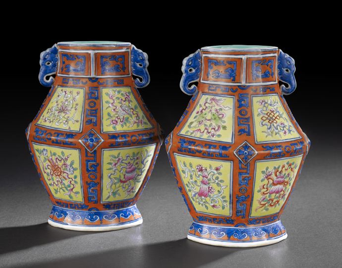 Appraisal: Pair of Chinese Polychromed Porcelain Vases th century modeled after