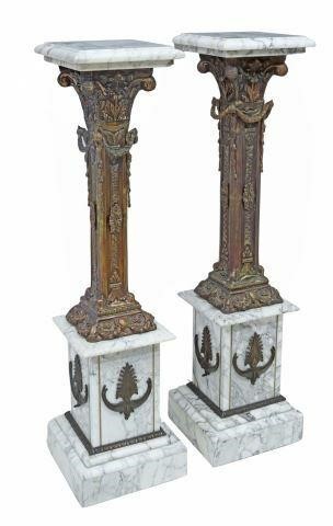 Appraisal: pair French style marble pedestals th c marble top with