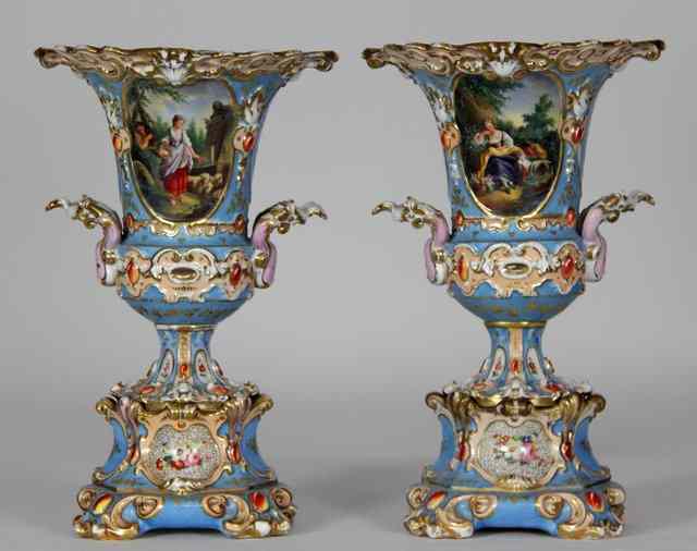 Appraisal: A pair of mid th Century French two handled vases