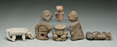 Appraisal: Eight stone artifacts various animal and human forms including small