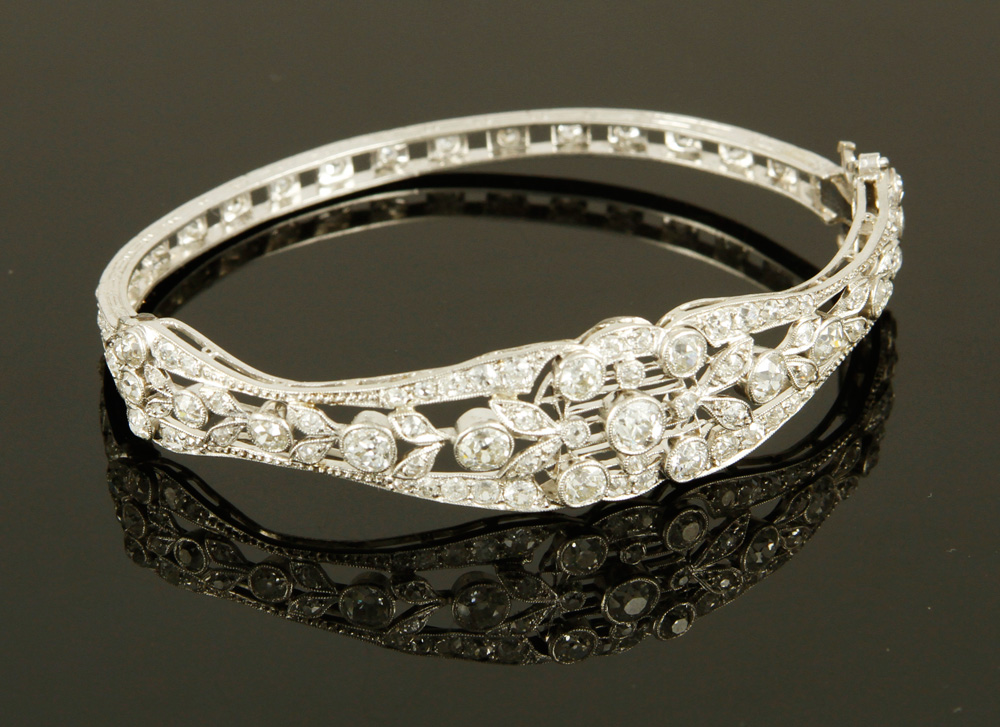 Appraisal: - Platinum and Diamond Bracelet Hand-fabricated platinum and diamond bracelet