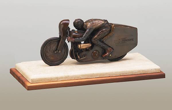 Appraisal: Joe Petrali Streamlined Harley-Davidson at Daytona' bronze patina sclupture by