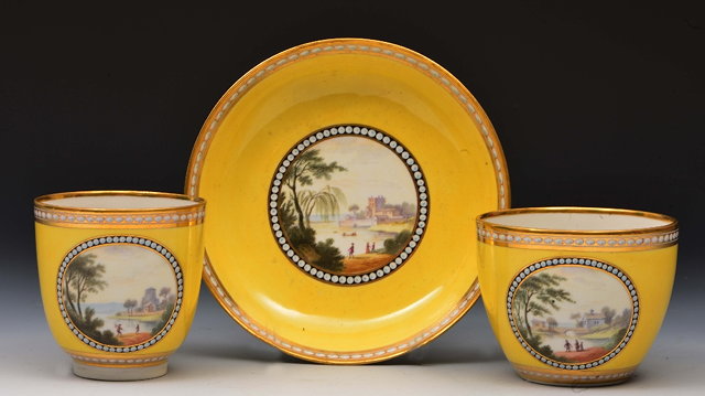 Appraisal: Derby yellow ground trio cup and saucercirca with puce crown