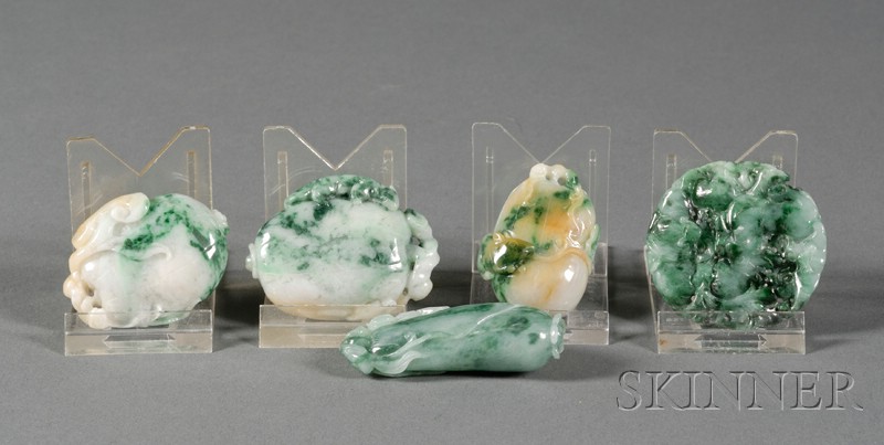 Appraisal: Five Jade Pendants green with bright markings four carved as