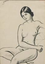 Appraisal: Abram August Shampanier American - Seated nude woman Watercolor and