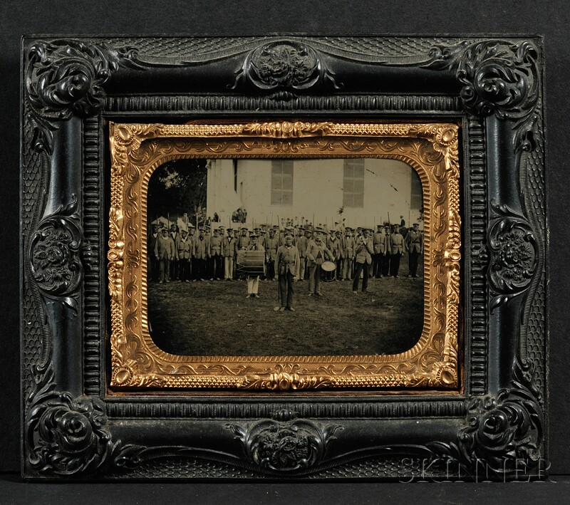 Appraisal: Quarter Plate Ambrotype of a Mixed Race Military Band and