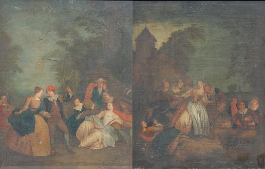 Appraisal: PAIR OF EARLY OIL PAINTINGS AFTER PIETER ANGELLIS Oil Canvas