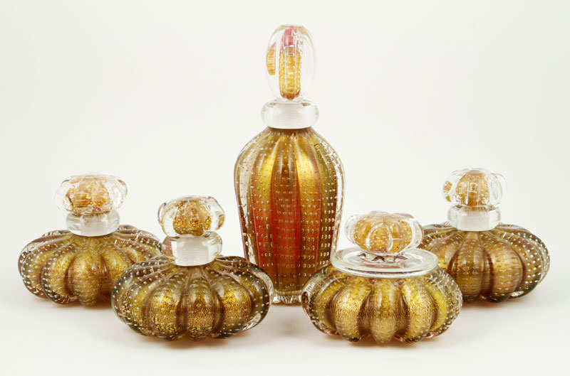 Appraisal: - Cased Murano Glass Vanity Accessories Grouping of five cased