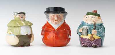 Appraisal: Three Rotund Male Figural Tobacco Jars Roly poly figure with