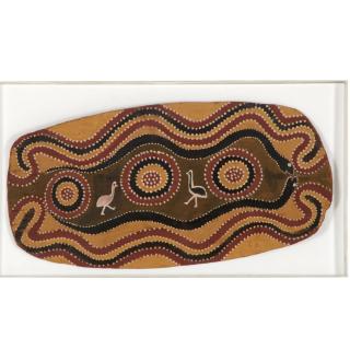 Appraisal: Aborigine style tribal polychrome wood shield Aborigine style tribal polychrome