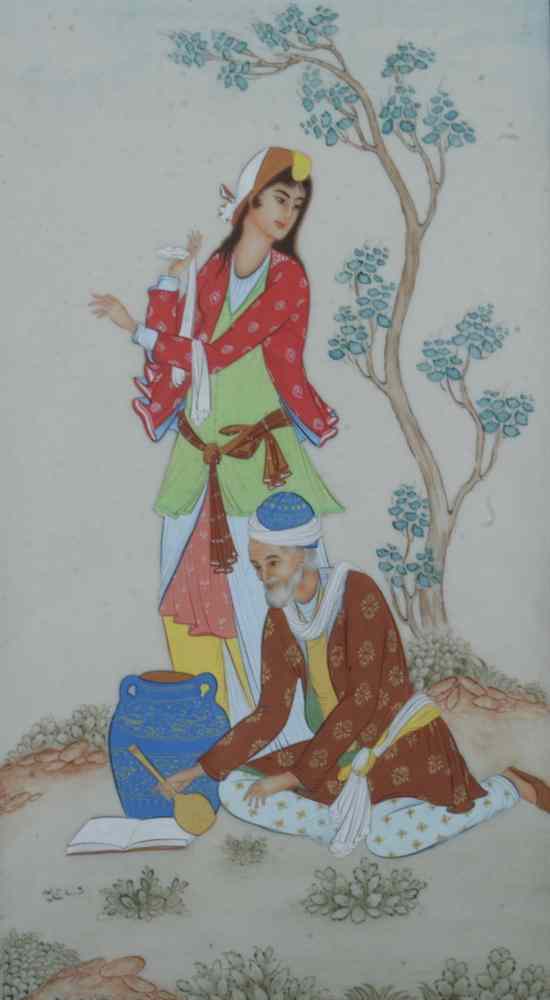 Appraisal: PERSIAN IVORY PLAQUE Painted to depict a male and female