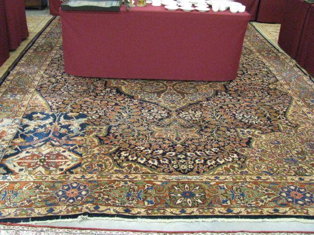 Appraisal: Isfahan Type Persian Handmade Room Size Rug overall florals repair