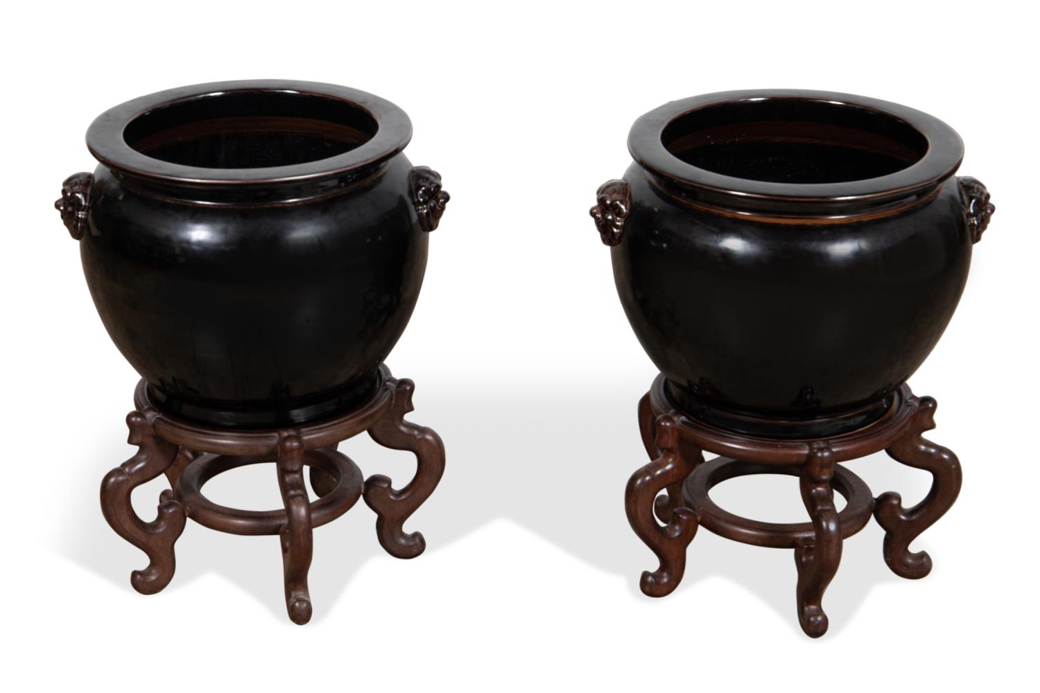 Appraisal: PAIR CHINESE FISHBOWLS ON STANDS Pair Chinese fishbowls on stands