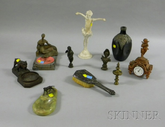 Appraisal: Ten Decorative Items including a metal brush a figural ashtray